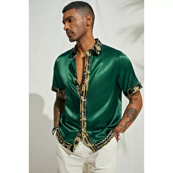 PJ PAUL JONES Mens Button Down Shirt Casual Stretch Satin Silk Shirts Hawaiian Beach Shirts