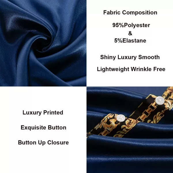 PJ PAUL JONES Mens Button Down Shirt Casual Stretch Satin Silk Shirts Hawaiian Beach Shirts