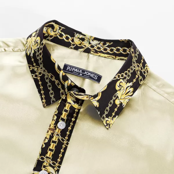 PJ PAUL JONES Mens Button Down Shirt Casual Stretch Satin Silk Shirts Hawaiian Beach Shirts