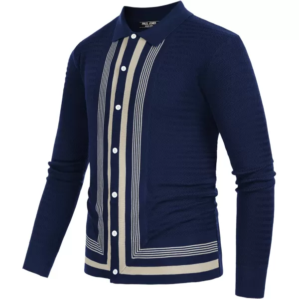 PJ PAUL JONES Mens Button Down Shirt Knitted Cardigan Sweaters Stripe Polo Shirts