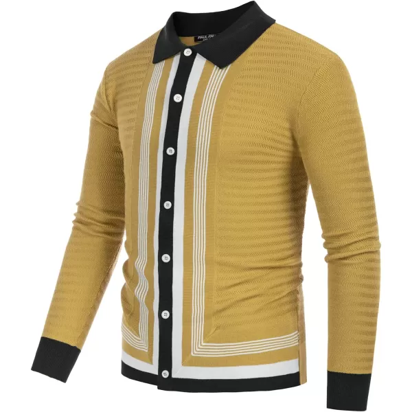PJ PAUL JONES Mens Button Down Shirt Knitted Cardigan Sweaters Stripe Polo Shirts
