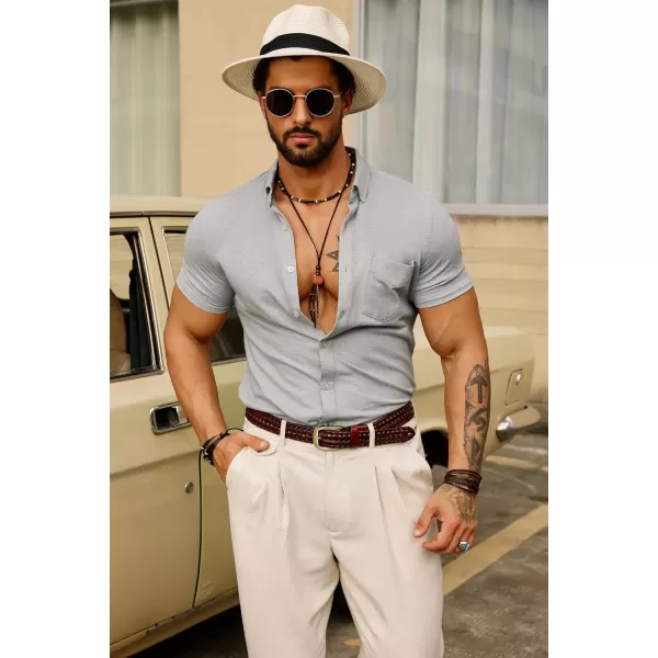 PJ PAUL JONES Men's Button Down Shirt Short Sleeve Regular Fit Casual Cotton Oxford Shirts Tops