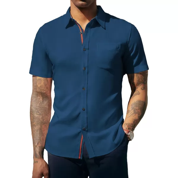 PJ PAUL JONES Mens Button Down Short Sleeve Shirt Casual Wrinkle Free Dress Shirt Summer Shirts with Pocket