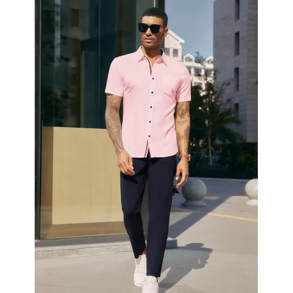 PJ PAUL JONES Mens Button Down Short Sleeve Shirt Casual Wrinkle Free Dress Shirt Summer Shirts with Pocket