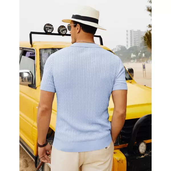 PJ PAUL JONES Mens Cable Knitted Polo Shirts Knitting Lightweight Golf Tee Shirt