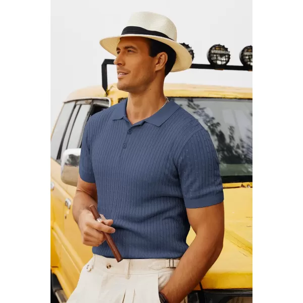 PJ PAUL JONES Mens Cable Knitted Polo Shirts Knitting Lightweight Golf Tee Shirt