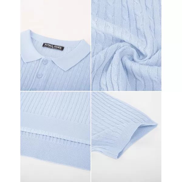 PJ PAUL JONES Mens Cable Knitted Polo Shirts Knitting Lightweight Golf Tee Shirt