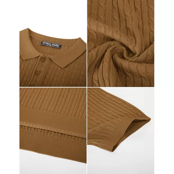 PJ PAUL JONES Mens Cable Knitted Polo Shirts Knitting Lightweight Golf Tee Shirt