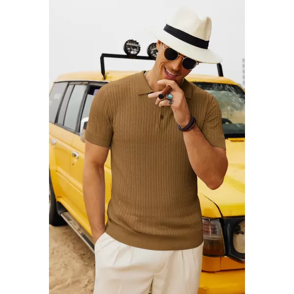 PJ PAUL JONES Mens Cable Knitted Polo Shirts Knitting Lightweight Golf Tee Shirt