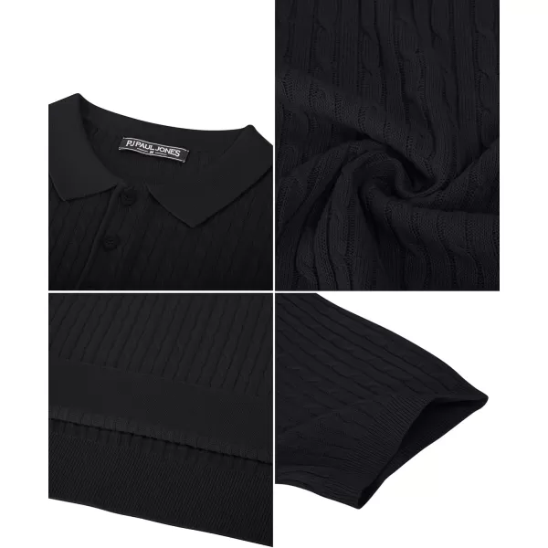PJ PAUL JONES Mens Cable Knitted Polo Shirts Knitting Lightweight Golf Tee Shirt
