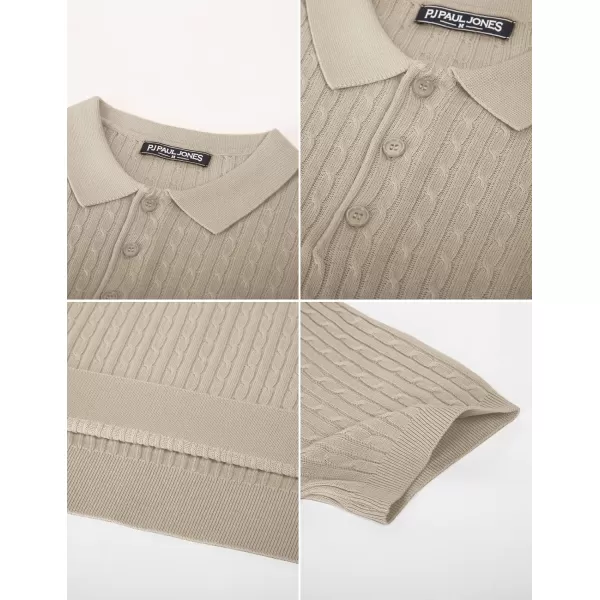 PJ PAUL JONES Mens Cable Knitted Polo Shirts Knitting Lightweight Golf Tee Shirt