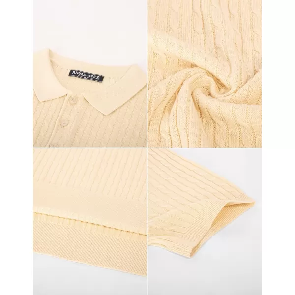 PJ PAUL JONES Mens Cable Knitted Polo Shirts Knitting Lightweight Golf Tee Shirt