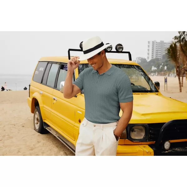 PJ PAUL JONES Mens Cable Knitted Polo Shirts Knitting Lightweight Golf Tee Shirt