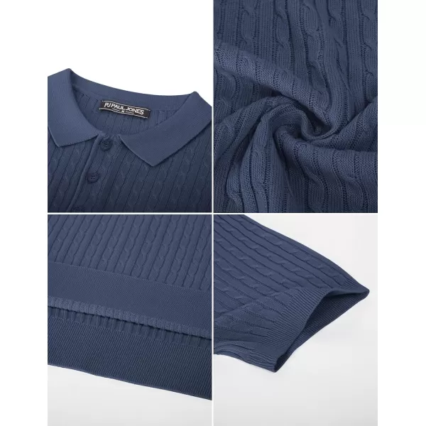 PJ PAUL JONES Mens Cable Knitted Polo Shirts Knitting Lightweight Golf Tee Shirt