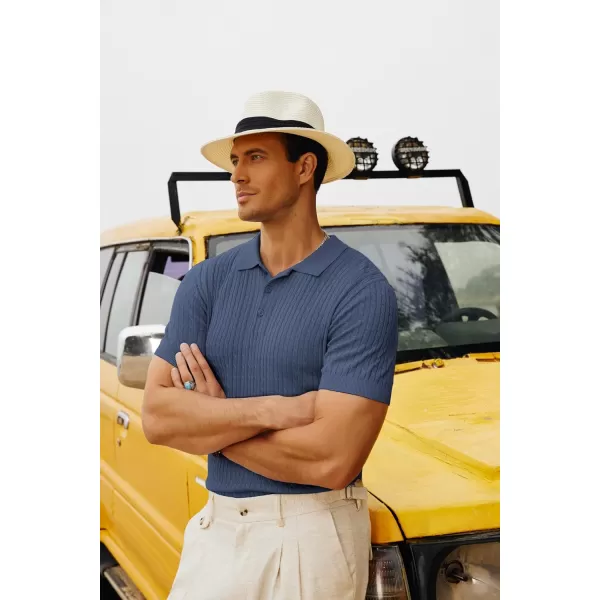 PJ PAUL JONES Mens Cable Knitted Polo Shirts Knitting Lightweight Golf Tee Shirt