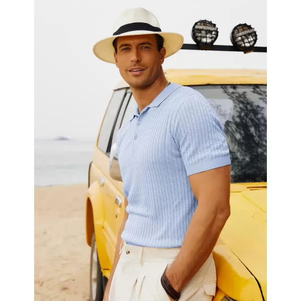 PJ PAUL JONES Mens Cable Knitted Polo Shirts Knitting Lightweight Golf Tee Shirt