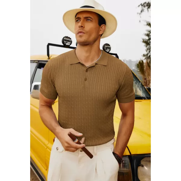 PJ PAUL JONES Mens Cable Knitted Polo Shirts Knitting Lightweight Golf Tee Shirt