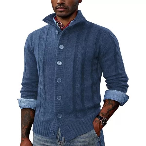 PJ PAUL JONES Men's Cardigan Sweaters Stand Collar Cable Knit Button Sweater