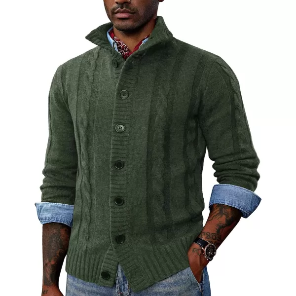 PJ PAUL JONES Men's Cardigan Sweaters Stand Collar Cable Knit Button Sweater