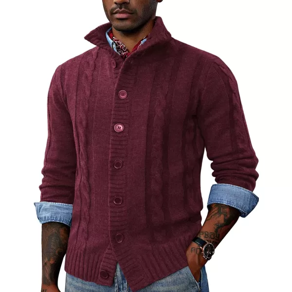 PJ PAUL JONES Men's Cardigan Sweaters Stand Collar Cable Knit Button Sweater