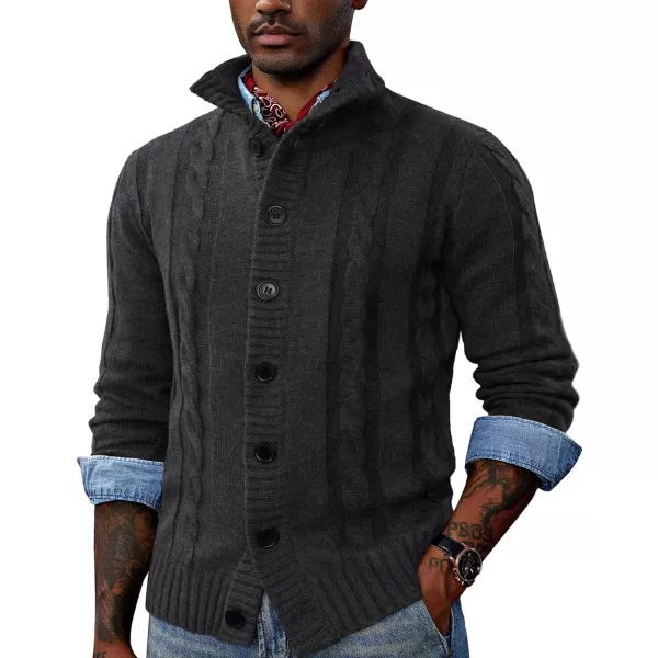 PJ PAUL JONES Men's Cardigan Sweaters Stand Collar Cable Knit Button Sweater