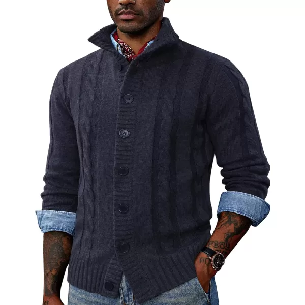PJ PAUL JONES Men's Cardigan Sweaters Stand Collar Cable Knit Button Sweater