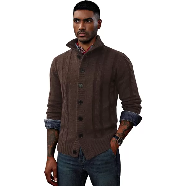 PJ PAUL JONES Men's Cardigan Sweaters Stand Collar Cable Knit Button Sweater