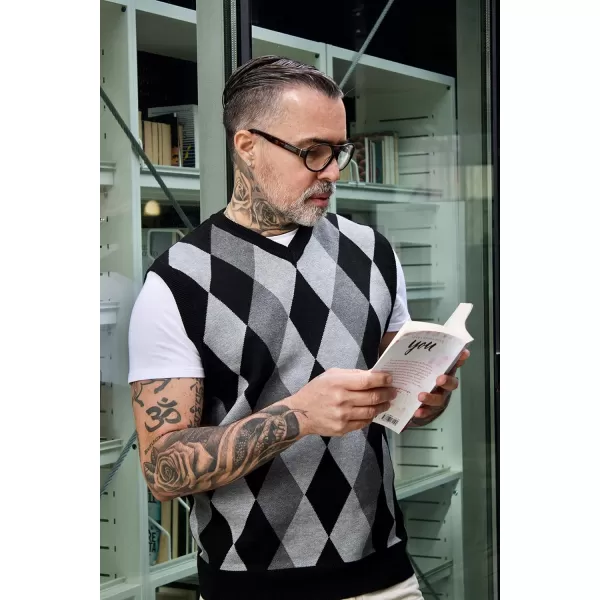 PJ PAUL JONES Mens Casual Argyle Sweater Vest V-Neck Sleeveless Pullover Knitwear Vests