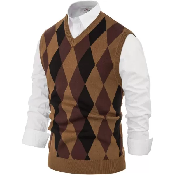 PJ PAUL JONES Mens Casual Argyle Sweater Vest V-Neck Sleeveless Pullover Knitwear Vests
