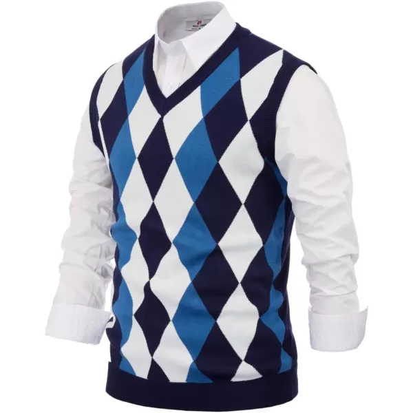 PJ PAUL JONES Mens Casual Argyle Sweater Vest V-Neck Sleeveless Pullover Knitwear Vests