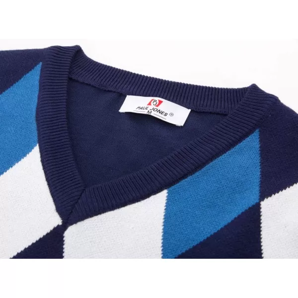 PJ PAUL JONES Mens Casual Argyle Sweater Vest V-Neck Sleeveless Pullover Knitwear Vests