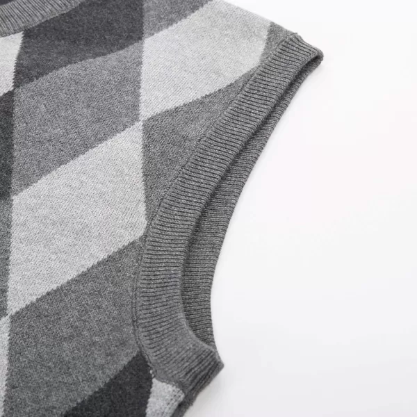 PJ PAUL JONES Mens Casual Argyle Sweater Vest V-Neck Sleeveless Pullover Knitwear Vests