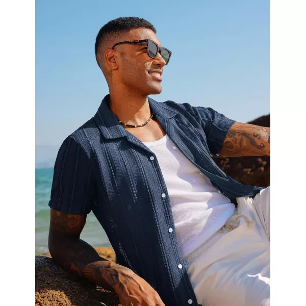PJ PAUL JONES Men's Casual Button Down Shirts Cuban Collar Summer Beach Shirts
