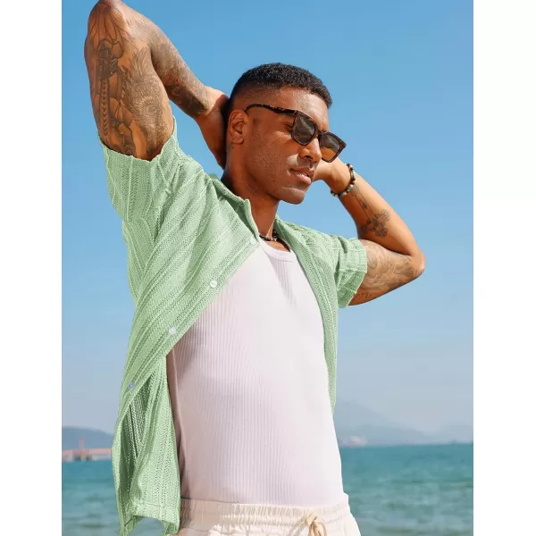 PJ PAUL JONES Men's Casual Button Down Shirts Cuban Collar Summer Beach Shirts