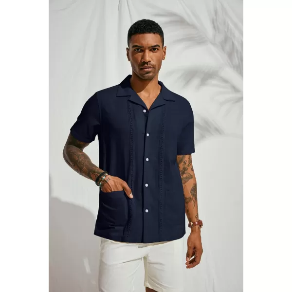 PJ PAUL JONES Mens Casual Button Down Shirts Linen Cuban Guayabera Beach Shirt