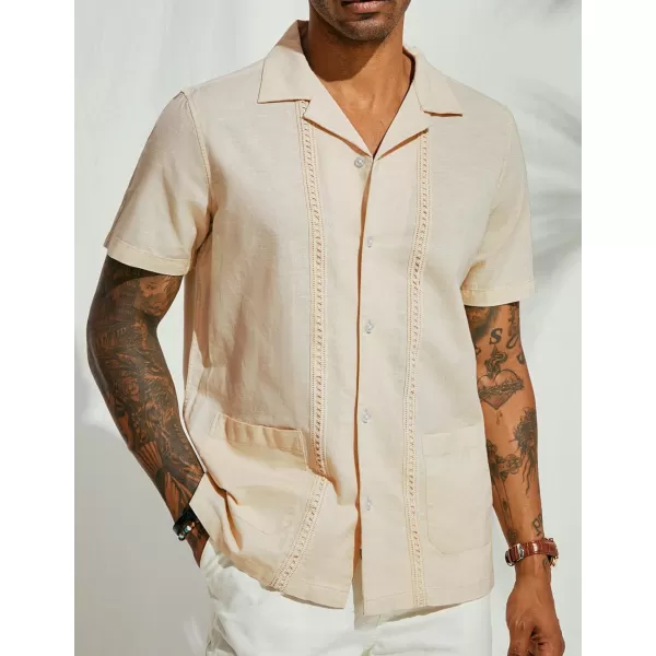 PJ PAUL JONES Mens Casual Button Down Shirts Linen Cuban Guayabera Beach Shirt