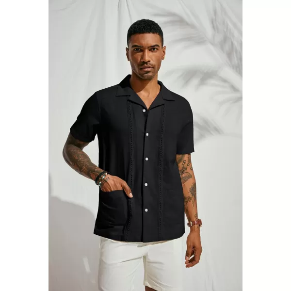 PJ PAUL JONES Mens Casual Button Down Shirts Linen Cuban Guayabera Beach Shirt