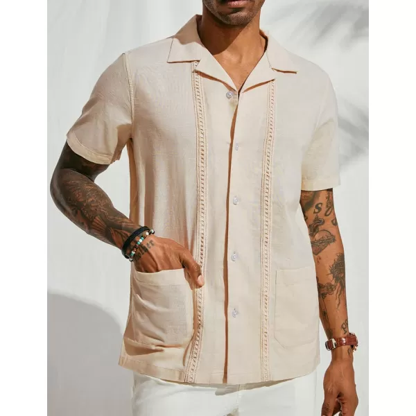PJ PAUL JONES Mens Casual Button Down Shirts Linen Cuban Guayabera Beach Shirt