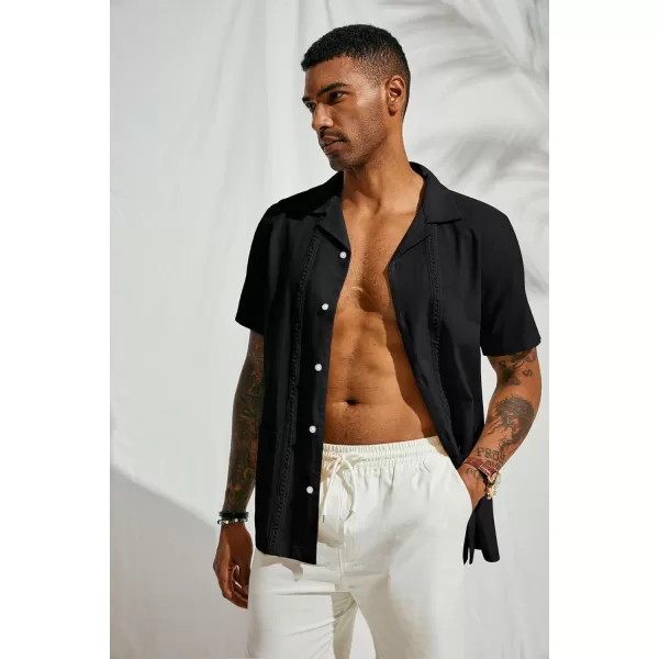 PJ PAUL JONES Mens Casual Button Down Shirts Linen Cuban Guayabera Beach Shirt