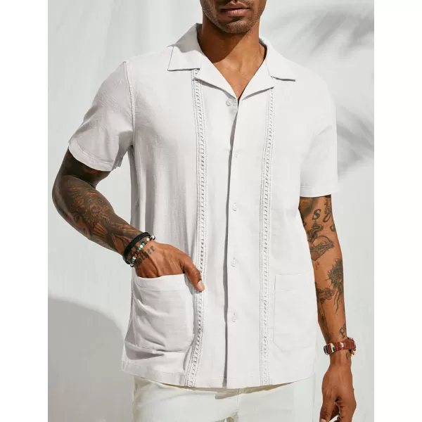 PJ PAUL JONES Mens Casual Button Down Shirts Linen Cuban Guayabera Beach Shirt