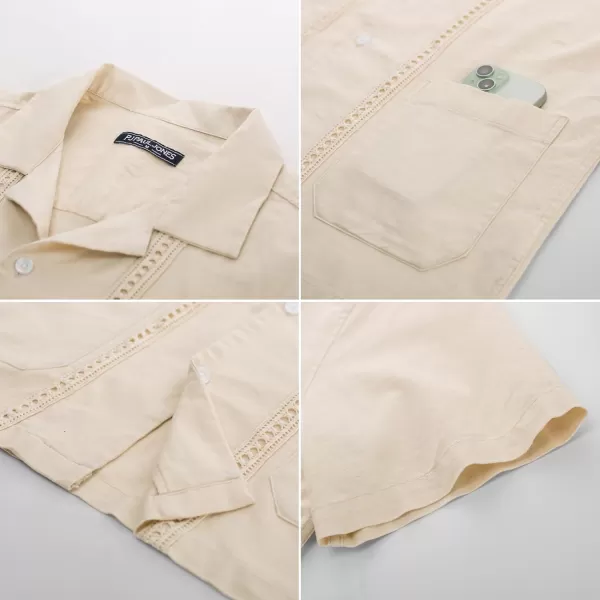 PJ PAUL JONES Mens Casual Button Down Shirts Linen Cuban Guayabera Beach Shirt