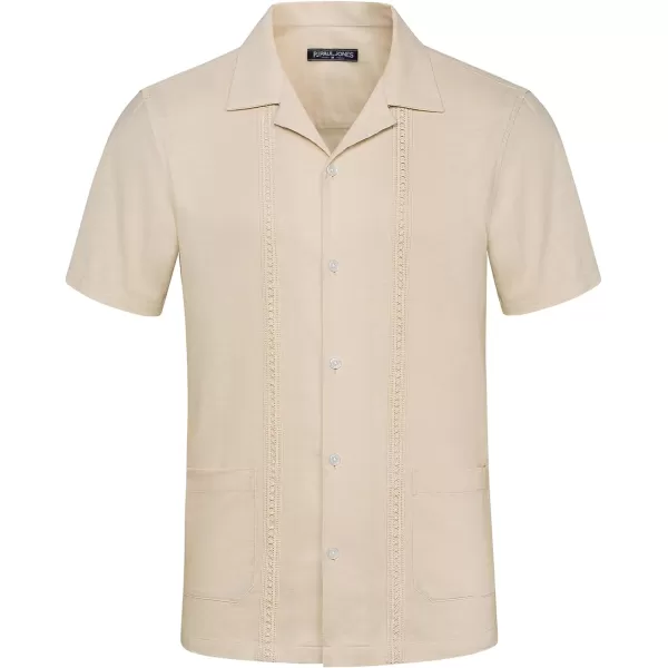 PJ PAUL JONES Mens Casual Button Down Shirts Linen Cuban Guayabera Beach Shirt