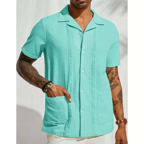 PJ PAUL JONES Mens Casual Button Down Shirts Linen Cuban Guayabera Beach Shirt