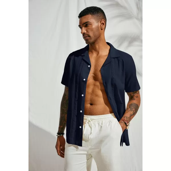 PJ PAUL JONES Mens Casual Button Down Shirts Linen Cuban Guayabera Beach Shirt