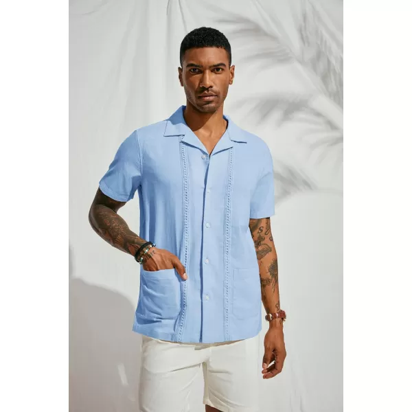 PJ PAUL JONES Mens Casual Button Down Shirts Linen Cuban Guayabera Beach Shirt