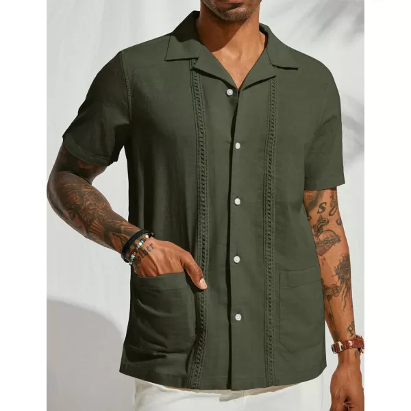 PJ PAUL JONES Mens Casual Button Down Shirts Linen Cuban Guayabera Beach Shirt
