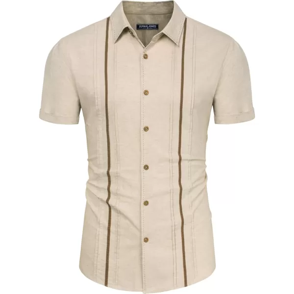 PJ PAUL JONES Men's Casual Button Down Shirts Linen Cuban Guayabera Shirt Color Blocking Stripes Cotton Beach Shirts