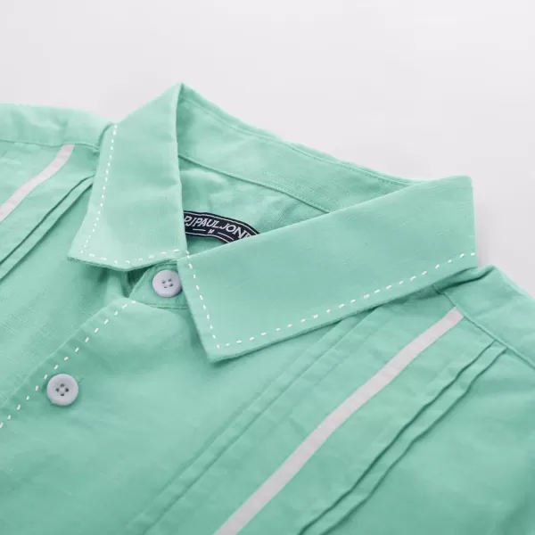 PJ PAUL JONES Men's Casual Button Down Shirts Linen Cuban Guayabera Shirt Color Blocking Stripes Cotton Beach Shirts