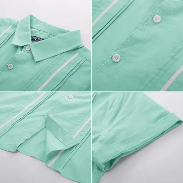 PJ PAUL JONES Men's Casual Button Down Shirts Linen Cuban Guayabera Shirt Color Blocking Stripes Cotton Beach Shirts