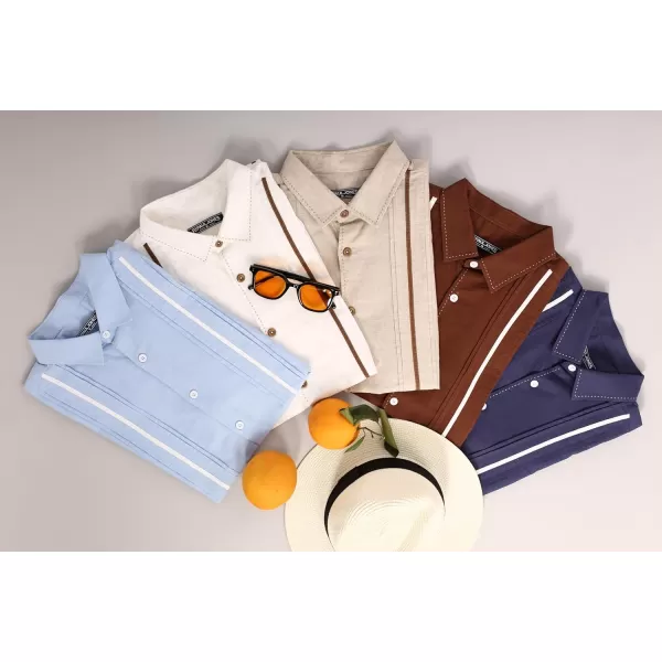 PJ PAUL JONES Men's Casual Button Down Shirts Linen Cuban Guayabera Shirt Color Blocking Stripes Cotton Beach Shirts